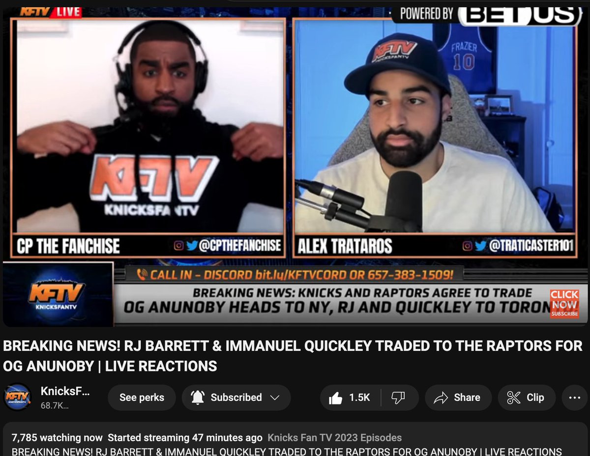 🚨 NEW VIEWERSHIP RECORD 🚨 7,785 Viewers! Salute to Knicks Nation 🫡 Tap in as we discuss the OG Anunoby trade! youtube.com/watch?v=o0G7X3…