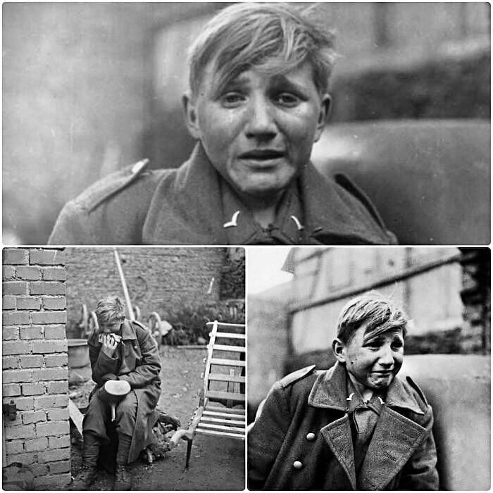 Captured 16-year-old German anti-aircraft soldier during WW2, 1945