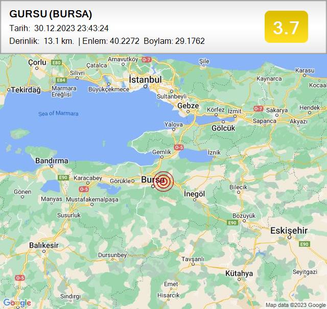 GURSU (BURSA)
Büyüklük: 3.7
Tarih:
 30.12.2023
Saat:
 23:43:24
Derinlik:
 13.1 km #deprem #BURSA