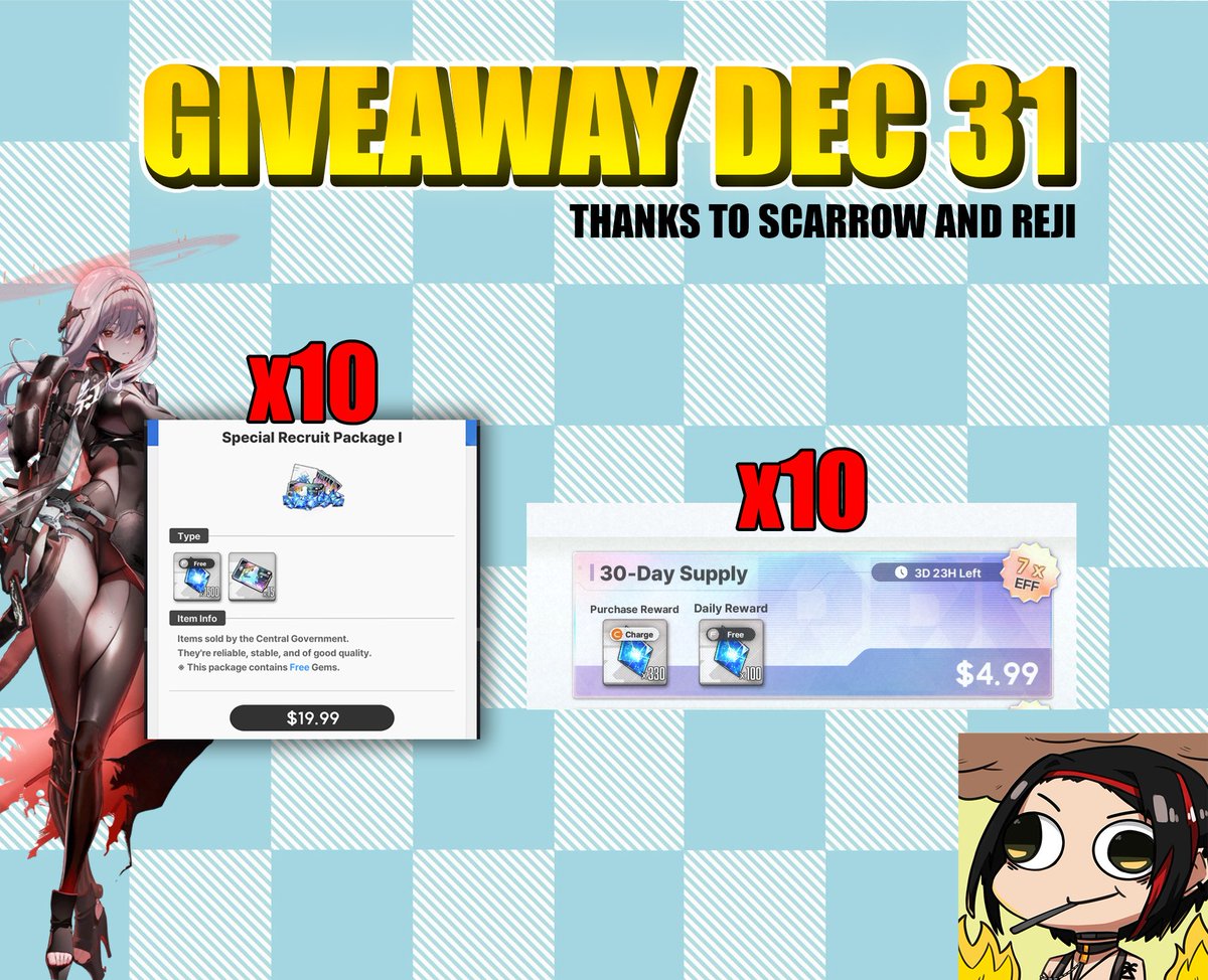 NEW YEAR NIKKE GIVEAWAY

x10 $20 event packages
x10 monthly cards

How to participate?

Like, RT and leave a pic of the NIKKE with the best legs in the game.