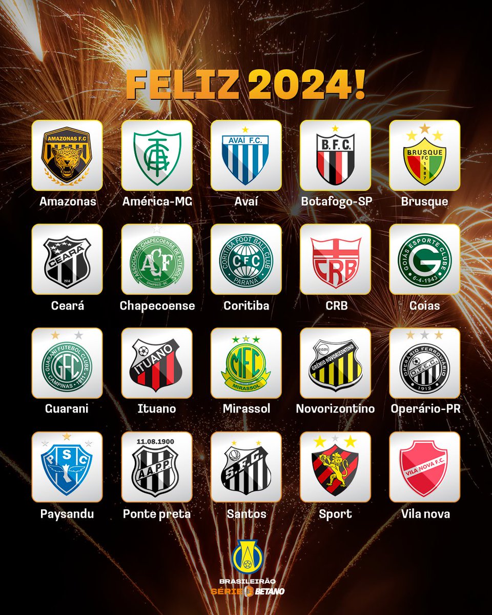 BrasileiraoB's tweet photo. 2️⃣0️⃣2️⃣4️⃣ CHEGOU! 🎆🥳

A família #BrasileirãoBetano deseja a todos vocês um excelente ano. Muita saúde e paz. A temporada 2023 foi ótima e 2024 será melhor ainda. https://t.co/qYia5MV9vG