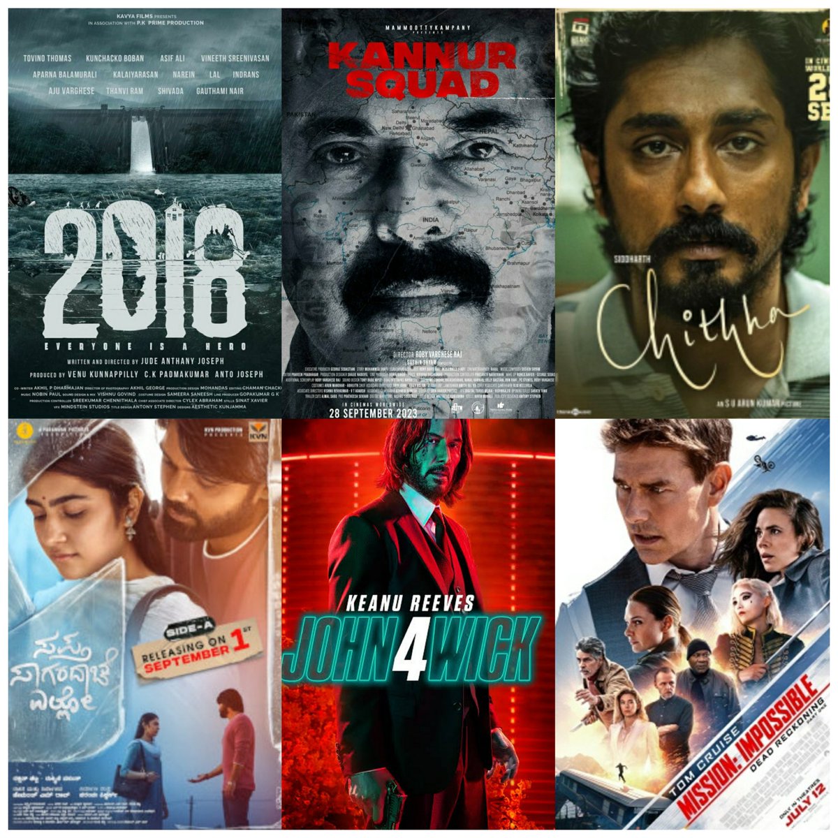 2023 released movie's 
 My favourite list (Fully satisfied)
#2018Movie 
#KannurSquad 
#Chithha
#saptasagaradaacheello-sideA
#JohnWick4 
#MissionImpossibledeadreckoning