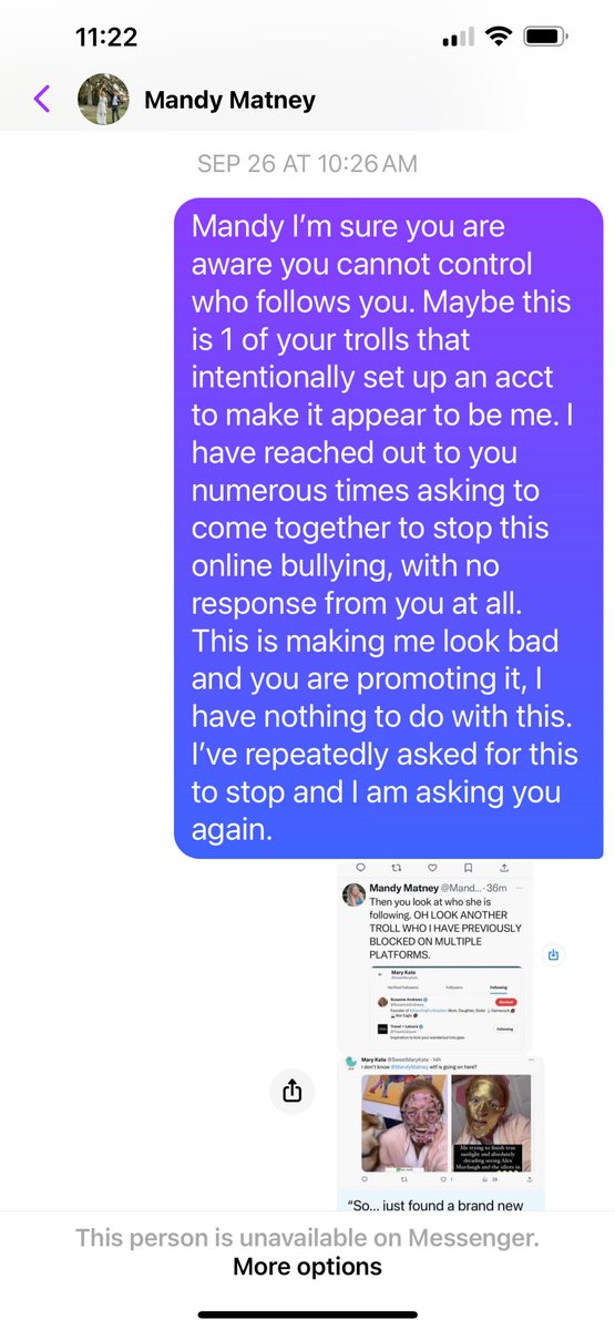 SusanneAndrews_'s tweet image. @MandyMatney I’ve reached out to you numerous times asking for your help to put a stop to this bullying for everyone’s sake. NOT ONLY HAVE YOU IGNORED IT, YOU CONTINUE TO ENCOURAGE IT. If you want this to stop do what is right instead of running away from it.