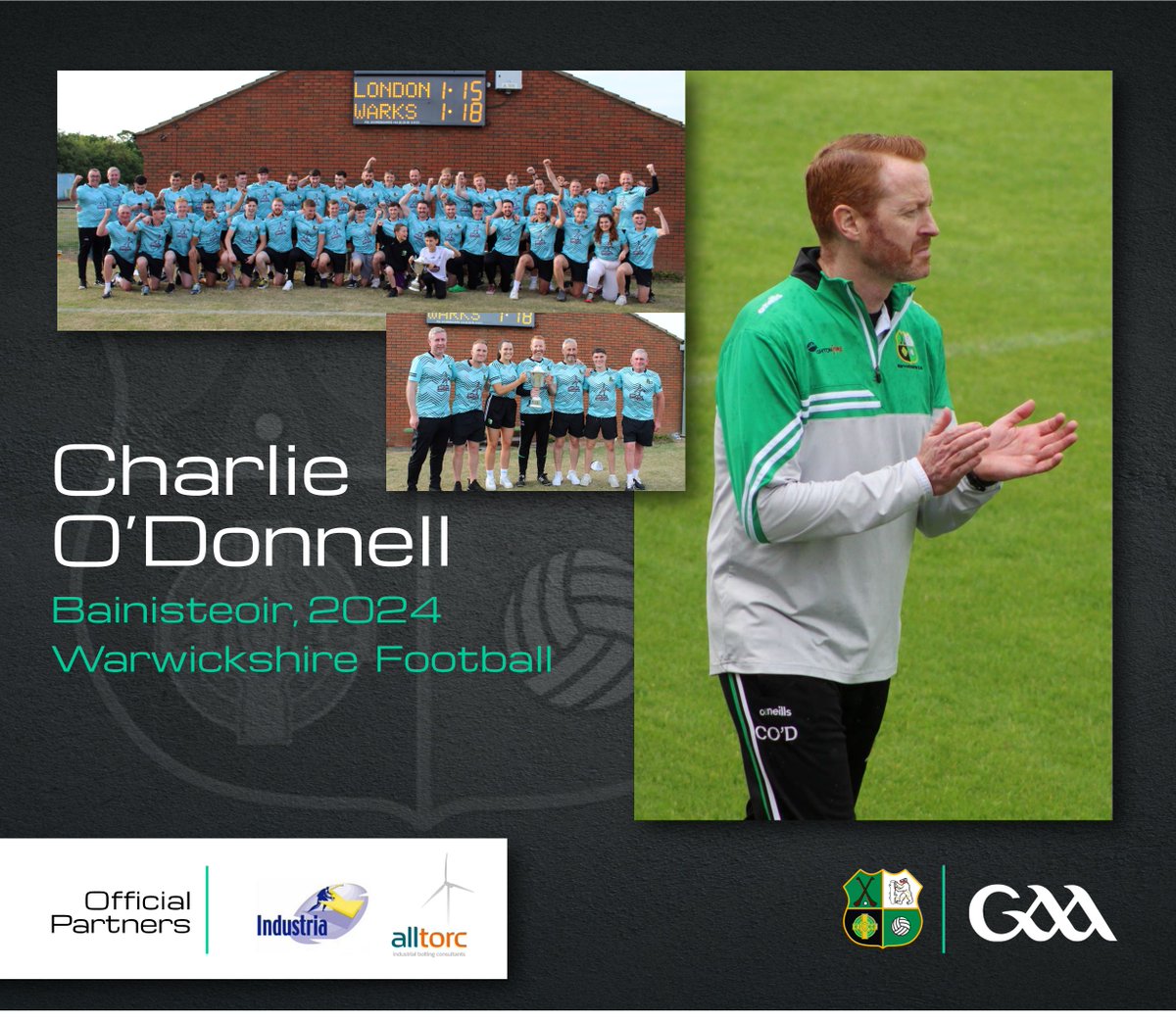 We are delighted to announce our county football manager for 2024: Charlie O'Donnell. Charlie extends his role with Warwickshire for the coming campaign, having led the county to a second All-Britain Championship back in June. @indpersonnel | @AlltorcCylone | @warwickshireclg