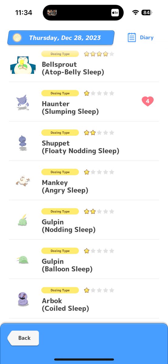 Turns out I forgot to review my Pokeball plus sleep yesterday. I only got to review 1 today, but the one NOT reviewed had a shiny Haunter and the auto biscuit got him! ❤️ 👻 ✨ #PokemonSleep #ShinyPokemon