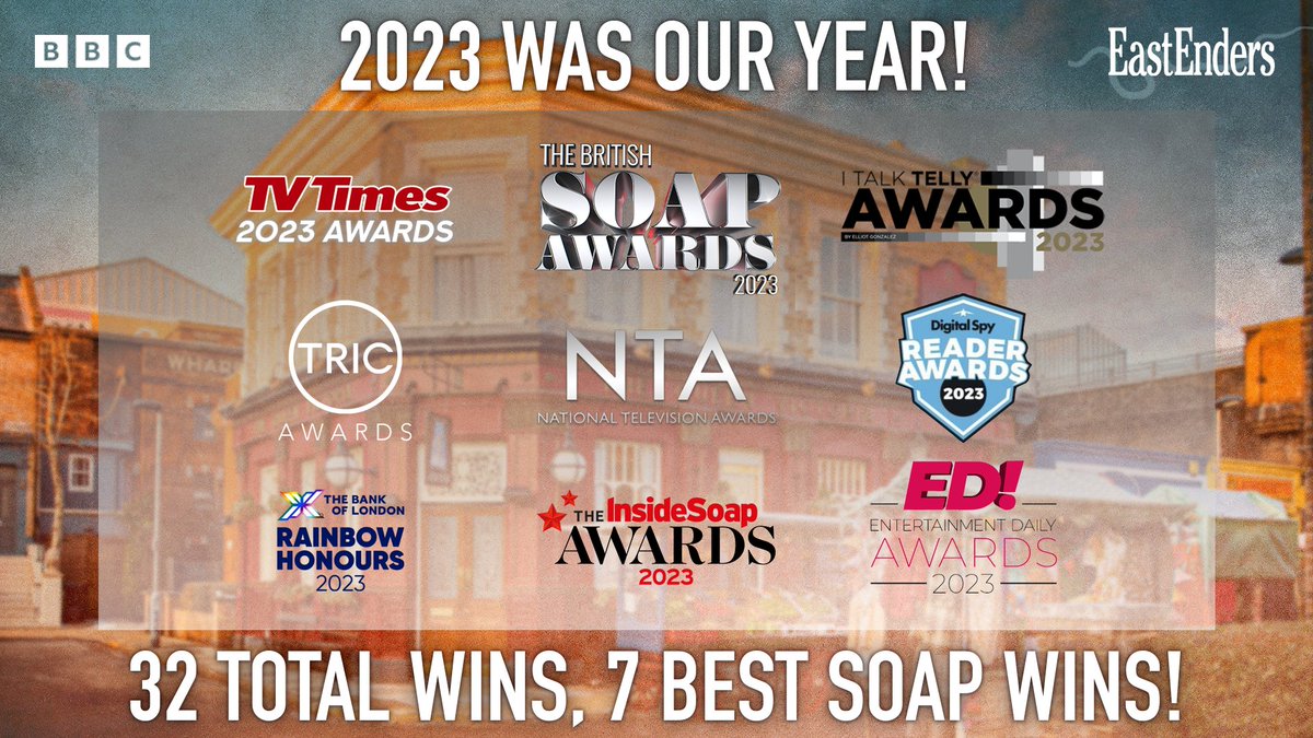 #ICYMI - 2023 was our year! Thank you to everyone who voted for #EastEnders, we’re incredibly grateful. Bring on 2024… 🏆🥰🎉 @tvtimesmagazine @TRICawards @RainbowHonours @SoapAwards @OfficialNTAs @InsideSoapMag @ITalkTelly @digitalspy @EntDailyUK