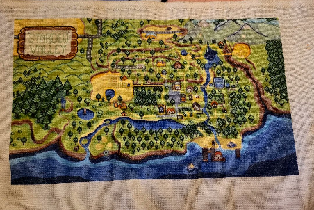 rStardewValley's tweet photo. Finally finished my Stardew Valley Cross-stitch. I'm so proud that I finally got it done.

posted by u/bine_summt_herum. Post url: https://t.co/7Z0VxYd1y1 #StardewValley #Stardew https://t.co/Ja6i8IbVMS