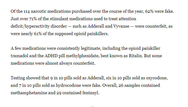 keribla's tweet photo. After nearly a year of testing medications purchased in pharmacies in Mexico, we tallied up the results and found: 

About 62% of the 114 painkillers &amp; ADHD meds we tested were counterfeit.

The most commonly faked was Adderall: ~90% of it was counterfeit. https://t.co/UYHAZKLD2B https://t.co/8GNfDf6TZi