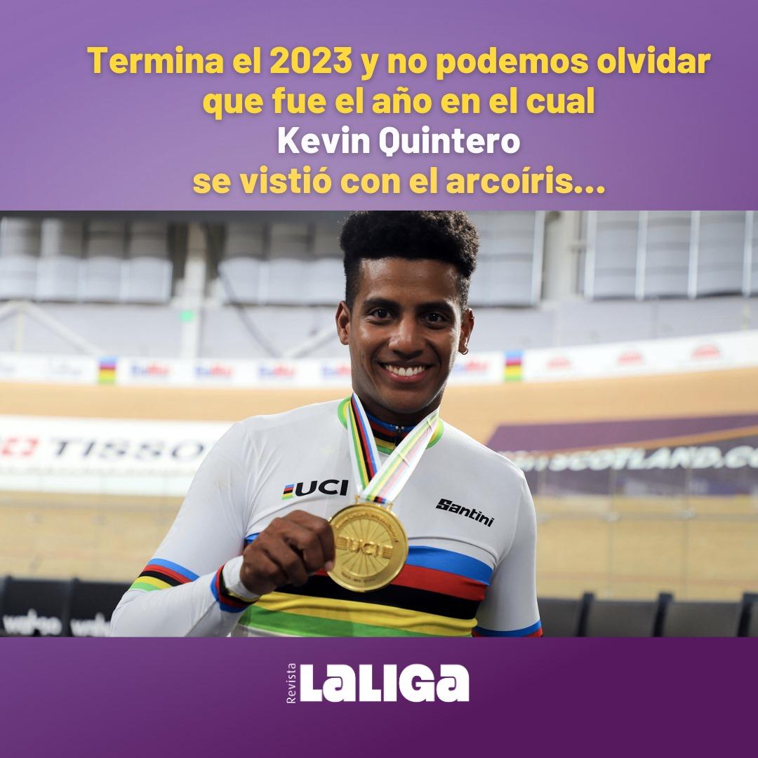 REVISTA_LALIGA's tweet photo. Con una remontada espectacular en la final, el ciclista colombiano @Santiqui22 se consagró campeón mundial del keirin, la competencia de mayor rapidez en el ciclismo de pista.

#pista #Glasgow #KevinQuintero #Arcoíris #Mundial https://t.co/3hEeIJVcyl