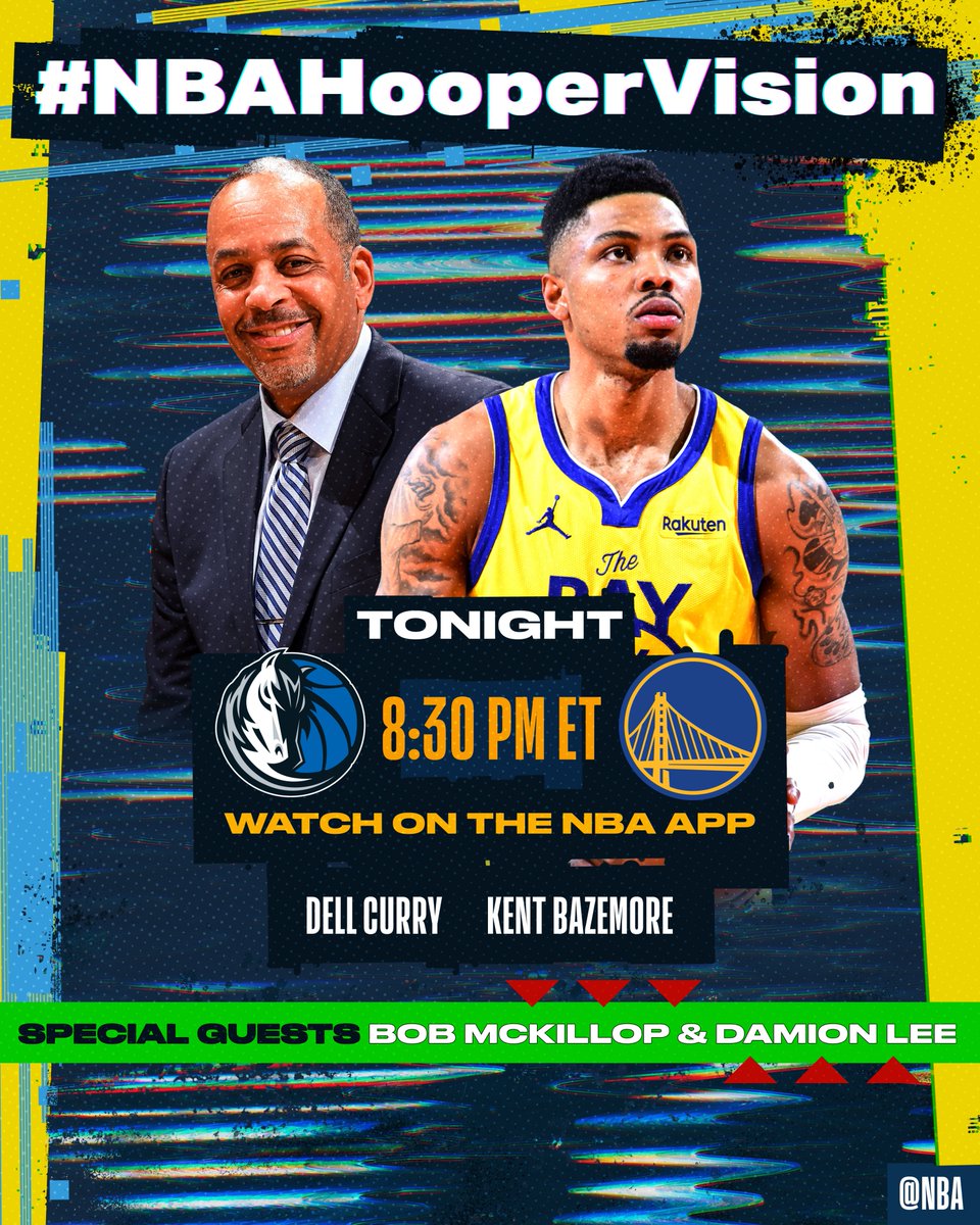 A packed lineup for #NBAHooperVision!
 
@realdellcurry and @24bazemore host with special guests @Dami0nLee and Bob McKillop on the call for Mavericks/Warriors, tonight at 8:30pm/et on NBA League Pass!
 
➡️ link.nba.com/HooperVision-