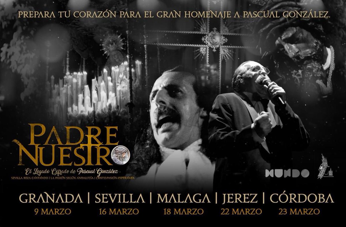 El gran homenaje a Pascual González llega a los teatros en Marzo de 2024. #Padrenuestro un nuevo espectáculo con lo mejor de sus grandes obras cofrades.
5 noches mágicas para recordar al gran poeta de nuestra #SemanaSanta 

padrenuestromusical.es

#eternopascual