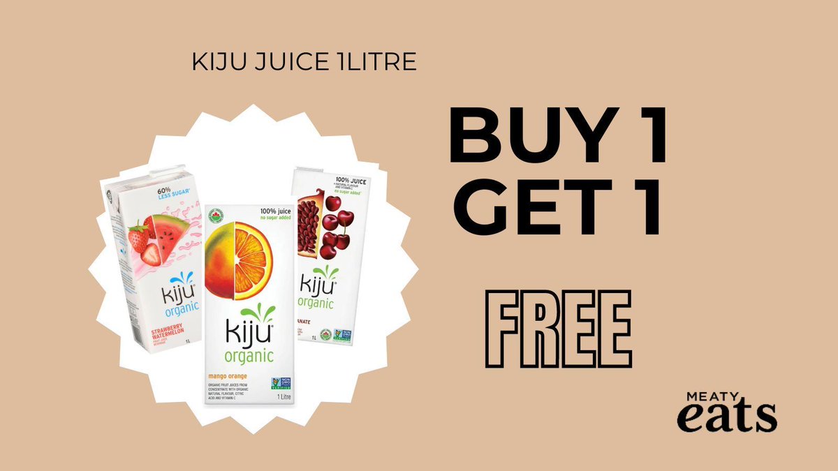 RealMeatyEats's tweet photo. SIP, SAVE, REPEAT!  Promo Update: Buy 1, Get 1 FREE on 1 litre Kiju Juice! Grab 4 for just $4 on 200ml KIJU Juice–Dive into the Kiju Breakfast Combo: Add 99 cents to enjoy a juice with your choice of a muffin or breakfast sandwich. Breakfast just got a whole lot juicier! https://t.co/Krtqk0d2lJ