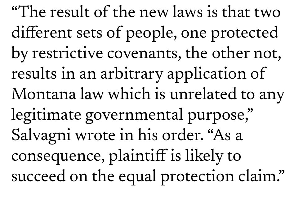 This looks like a crazy ruling by a NIMBY judge. The fact that some people have adopted private covenants and others have not violates equal protection? What?