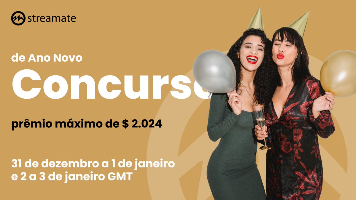 StreamateBrazil's tweet image. 🎉✨ Entre no Ano Novo com um estrondo! 🌟 31 de dezembro, 1º de janeiro e 2 a 3 de janeiro GMT, o dobro de prêmios! 500 criadores em cada parte podem começar 2024 com recompensas, incluindo um deslumbrante prêmio máximo de US$ 2.024! 🏆 #NewYearContest #CelebrateBig #2024Prizes