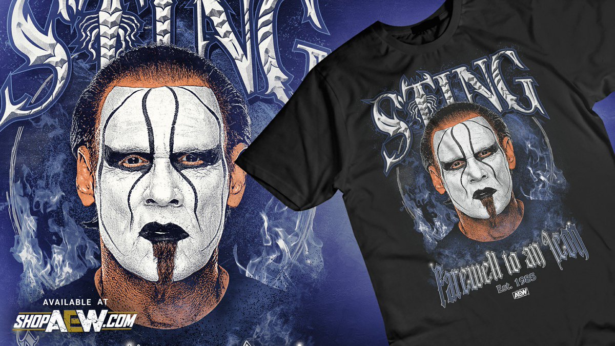 Farewell to an Icon! Check out this NEW @Sting shirt that just dropped at ShopAEW.com! Use code: NY2024 for 20% off until January 2nd #shopaew #aew #aewdynamite #aewrampage #aewcollision #aewworldsend