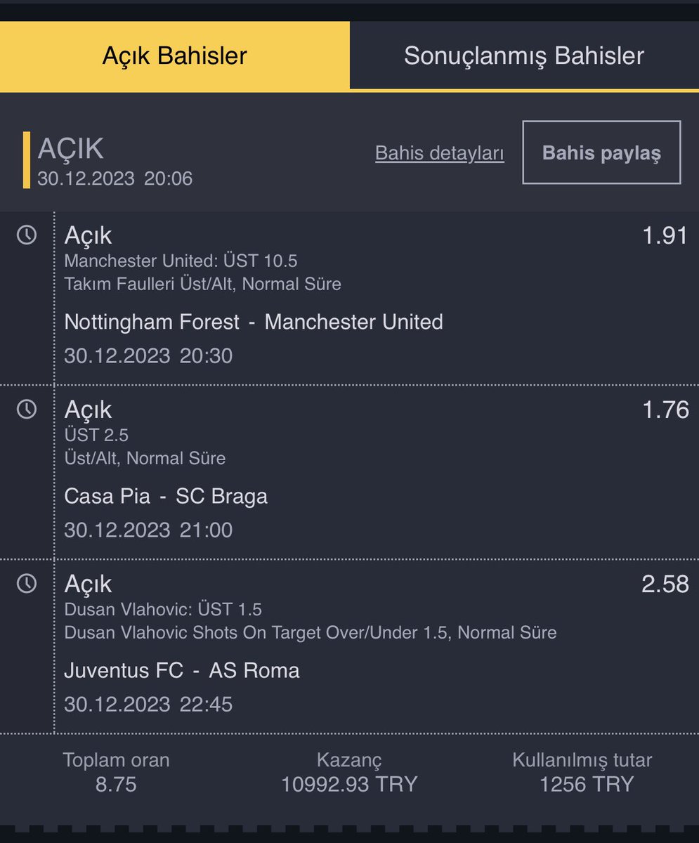 Günün son kuponu. Canlı bahise henüz dalmadım. İstatistik bahisleri daha cazip geliypr. Gelirse 9kişiyr komple küsüratı dağıtırım. Gelmezse söz verdiğim gibi 5 kişiye 100 TL TRX. Reklamsite vs yok.

RT alalım.