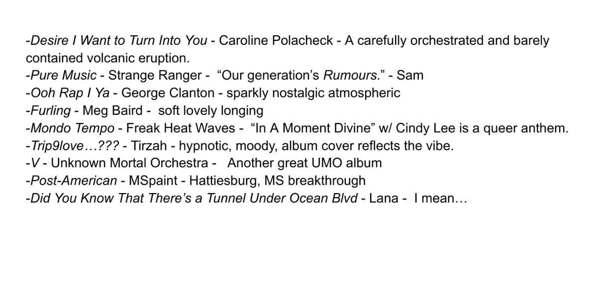 Zoe_Katherine's tweet photo. My favorite albums from this year: https://t.co/jNzPBXNND7