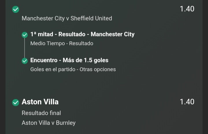 WingSTips's tweet image. #PremierLeague 🏴󠁧󠁢󠁥󠁮󠁧󠁿 | 1.96 💵
Ahora si 💪
✅️✅️✅️

•City gana el PT ✅️
•+1.5 goles ✅️

•Gana Aston villa ✅️

💰Stake 5