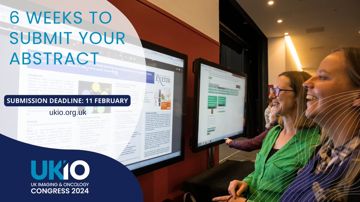 If you're planning on submitting an abstract to be considered for presentation at #UKIO2024 then don't delay because abstract submission closes in just over 6 weeks! Find full details at bit.ly/3cnRpSd & submit by 11 Feb #radiology #radiography #oncology #medicalphysics