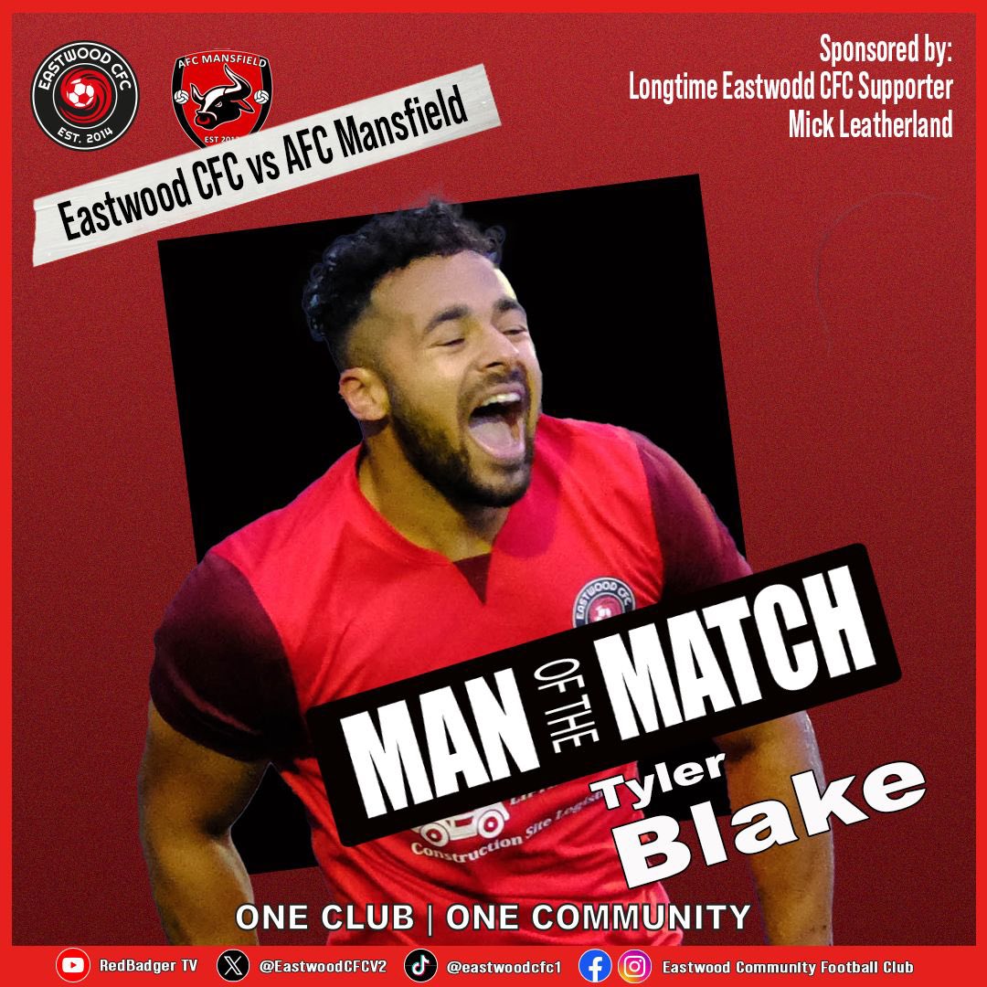 EastwoodTownFC's tweet photo. ⭐️ Man Of The Match display from Tyler Blake who scored the first goal and had a part in the winner this afternoon 🙌 #TB9 https://t.co/7p6wfiLmmb