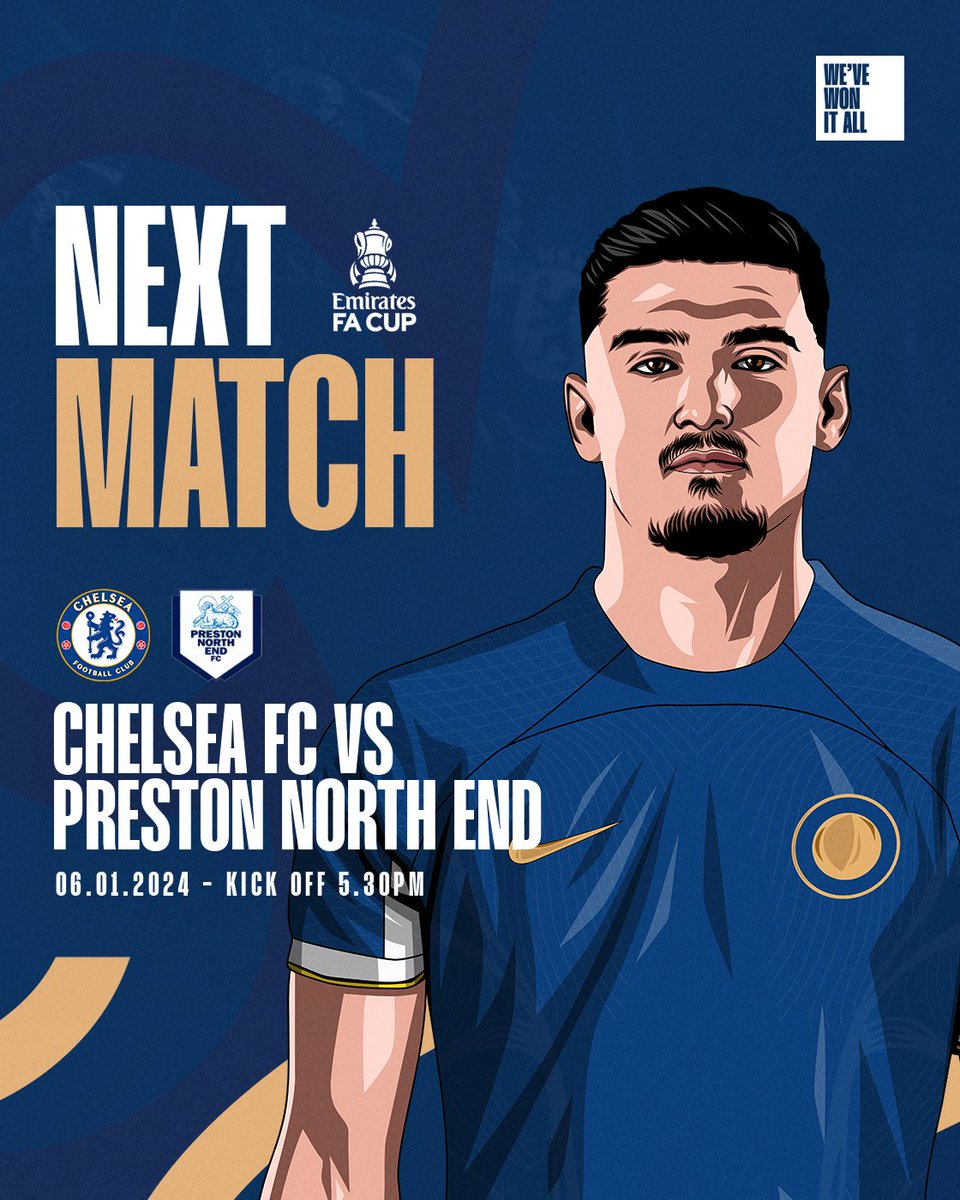⚽️ 𝐔𝐏 𝐍𝐄𝐗𝐓! 🆚 Preston North End 🏆 FA Cup 📅 06/01/24 🕐 5.30pm 🏟️ Stamford Bridge 📺 BBC Sport #CFC #ChelseaFC