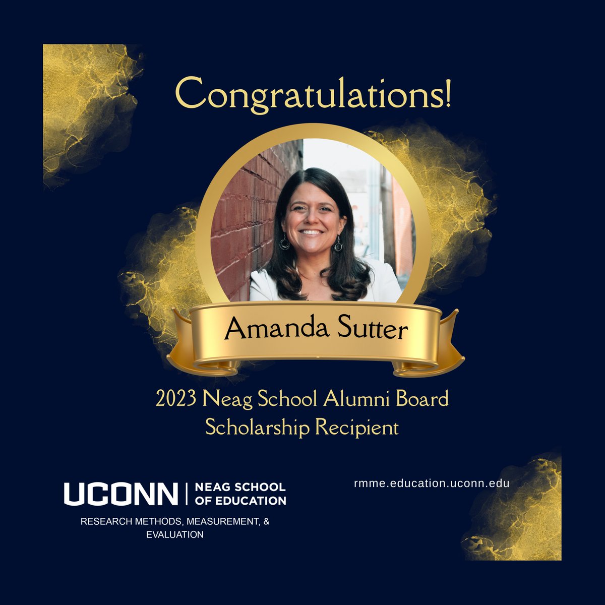 #Congratulations to RMME #PhD #student & 2023 Neag Alumni Board Scholarship recipient, Amanda Sutter! RMME is so proud of you and your many achievements!

rmme.education.uconn.edu
#UConn #Online #Research #Methods #Measurement #Evaluation

#BeANeagPhD #UConnWomen #HighlightHER