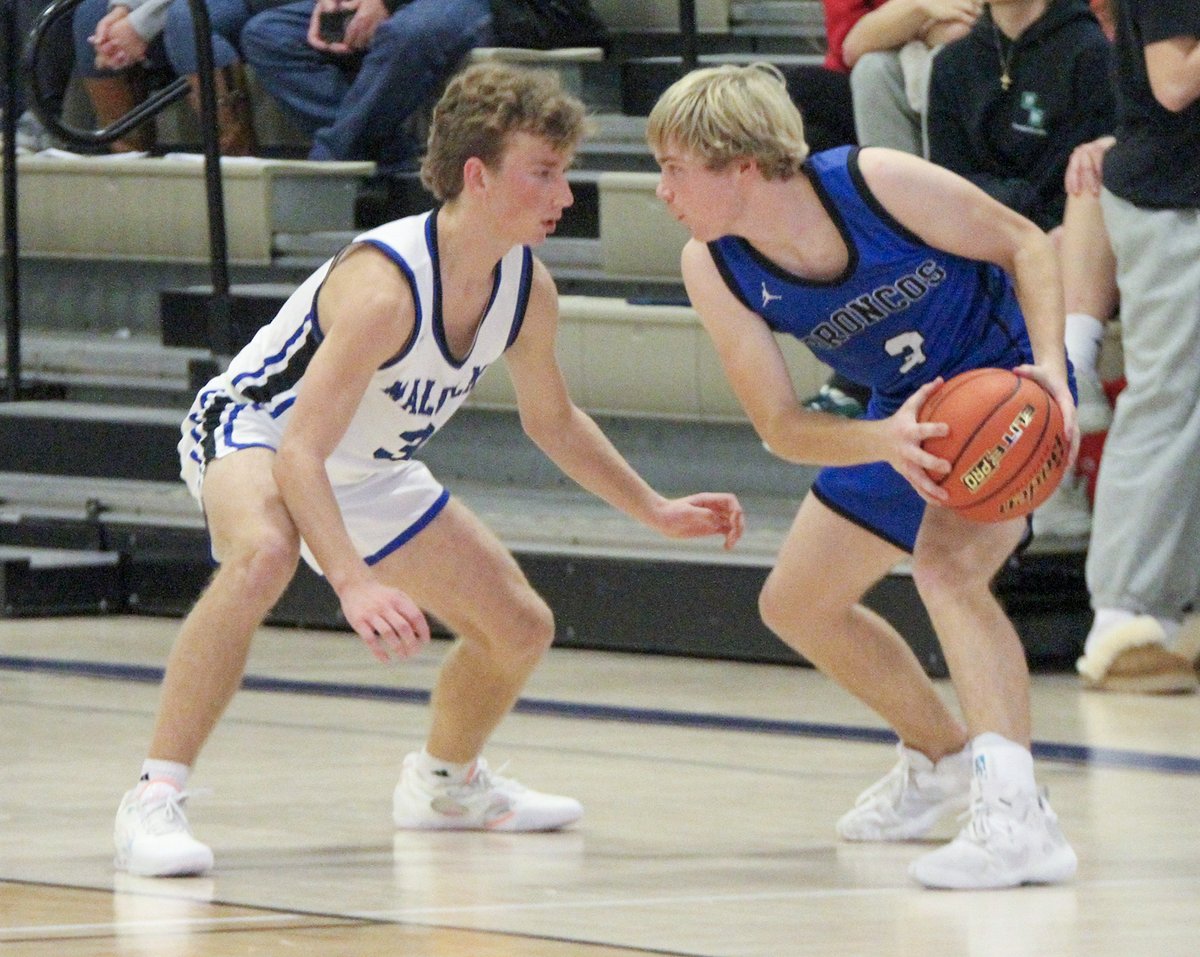 SCIStephanie's tweet photo. BBB: Staredown. @BrixonMeyer of @RaiseTheAnchor and @SamEhlers5 of @cpsbroncos refuse to back down Dec. 29. #broncoblue #malcolmclippers #threeonthree #scenesfromyesterday https://t.co/nyFgWoJhcu