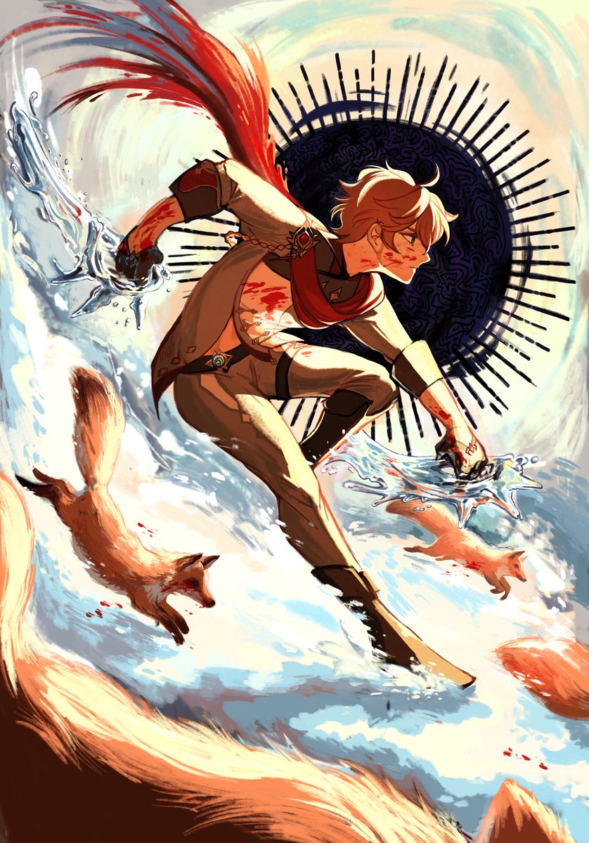 A bloody fox running in the white snow #tartaglia #childe