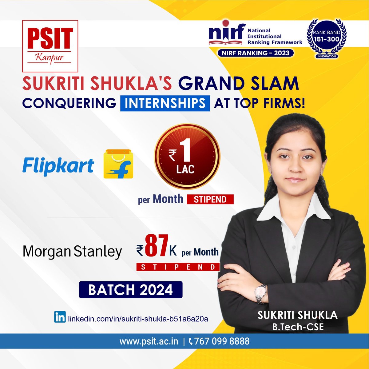 PSITKanpur2004's tweet image. Choosing between global giants like Morgan and Flipkart? That&apos;s PSIT brilliance! Congratulations, Sukriti!

#BestInternships #incredibleinternships #batch2024 #EraOfAchievers #PSITLegacy #Student #Success #morganstanley #flipkart #btech #aktu #PSITKanpur