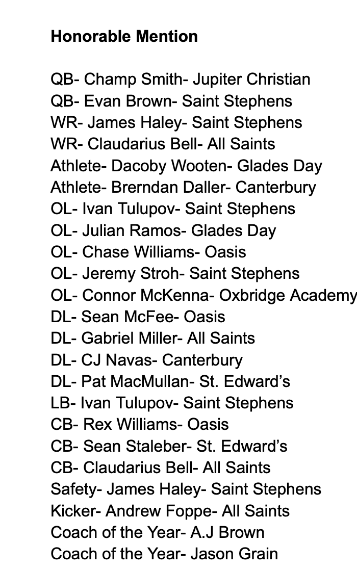 SSAA 11-man South All-State

<a href="/FlaHSFootball/">FloridaHSFootball.com</a> <a href="/Andy_Villamarzo/">Andy Villamarzo</a> <a href="/CenFLAPreps/">Central Florida Preps</a>