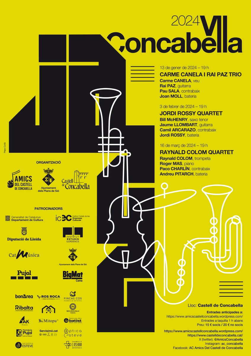 AmicsConcabella's tweet photo. Ens plau presentar-vos el VII JazzConcabella 2024. Començarà el 13 gener 19 h amb Carme Canela i Rai Paz Trio. Feliç 2024!
@CConcabella @PepoCuria https://t.co/JXH7cPC0Wb