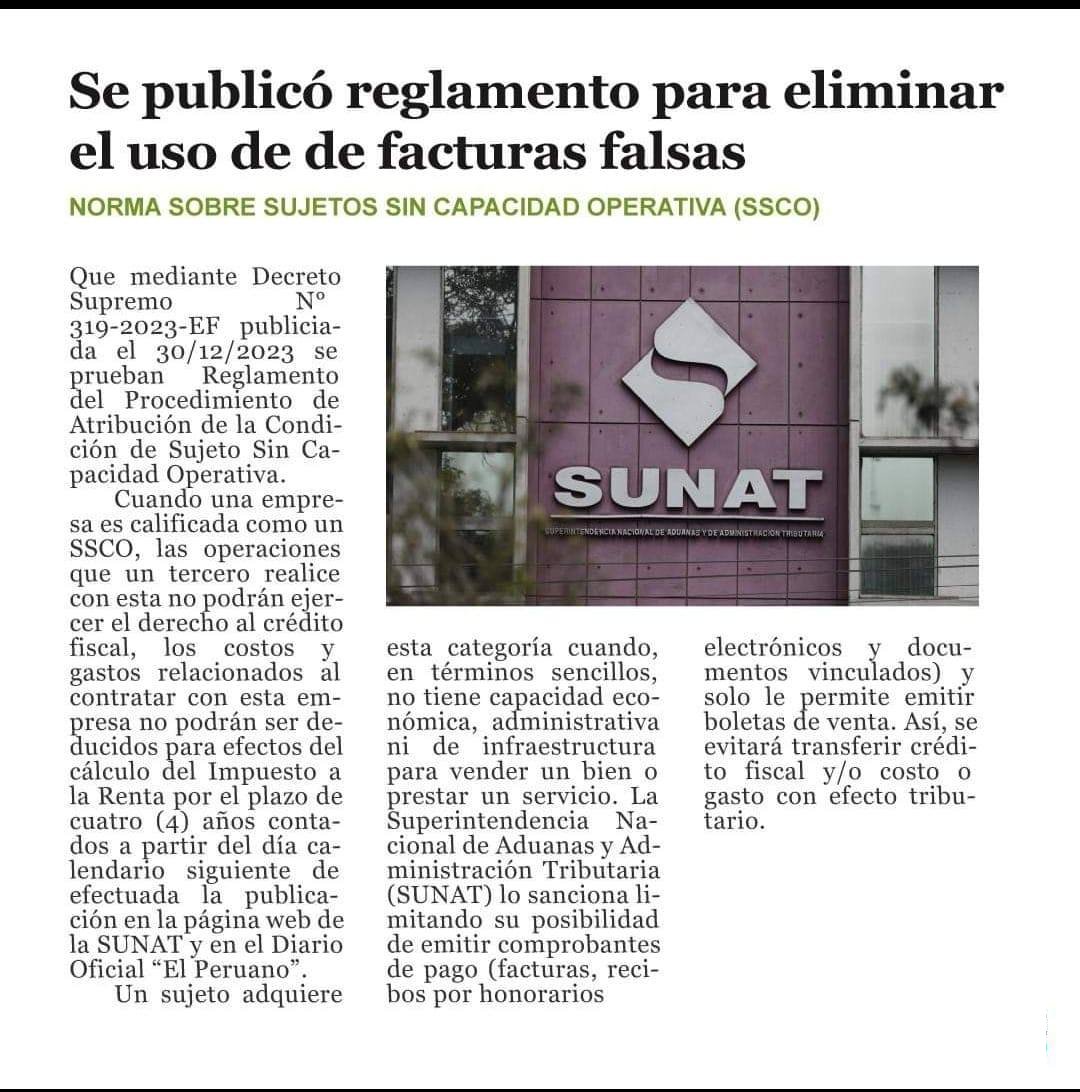 topcontabilidad's tweet photo. Decreto supremo Nro 319-2023-EF
Aprueban Reglamento del Procedimiento de Atribución de la Condición de Sujeto Sin Capacidad Operativa
#SSCO https://t.co/nq8fJn0ckh