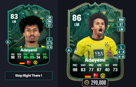 FUTSpeculator's tweet photo. Who is better? Adeyemi Stop Right There Evolution or Adeyemi Winter Wildcard? 😻
#EAFC #EAFC24 #FIFA24 #FUT #FUT24 #easportsfc #fifacoins #sbcsolutions #stoprightthere #EVO #Season #adeyemi