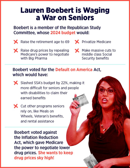 Boebert voted AGAINST preventing scams against seniors. Now, with the rest of team F’ the Seniors, aka GOP, she plans to perpetrate the ultimate scam: thieve Social Security, betraying 135,705 beneficiaries in CO-04. *SSA Boebert is the scam! #VoteBlueIn2024 #Fresh #wtpBLUE