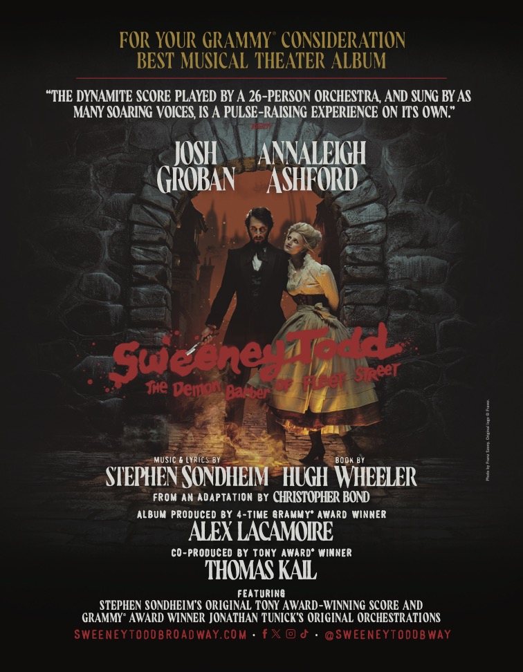 For Your Grammy Consideration - @joshgroban's 'Sweeney Todd: The Demon Barber of Fleet Street' for Best Musical Theater Album.