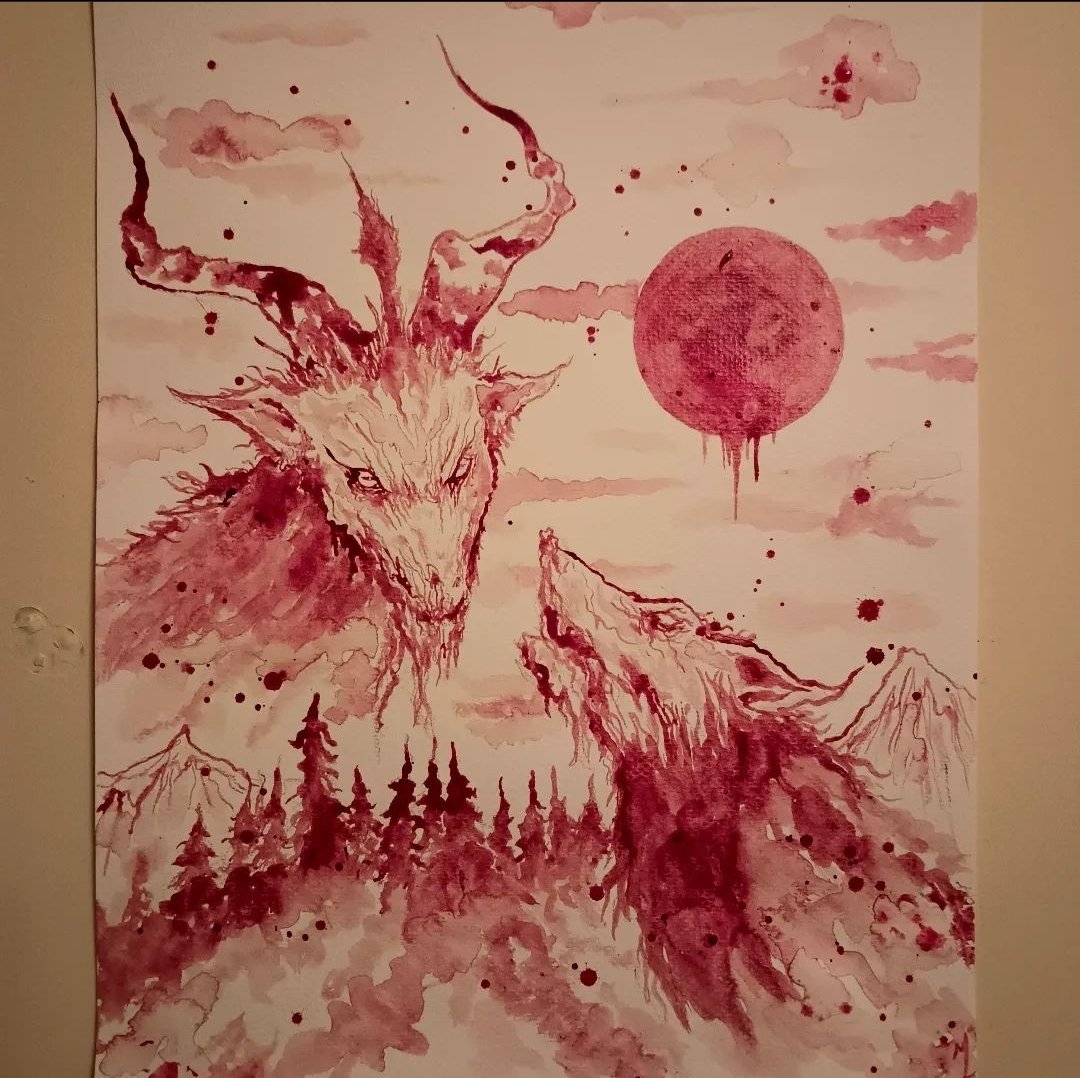 'Howling At The Moon' painted with the artist's own blood.🐺🌕

🩸Artist: Maxime Taccardi ArtWorks🩸 #BloodArt