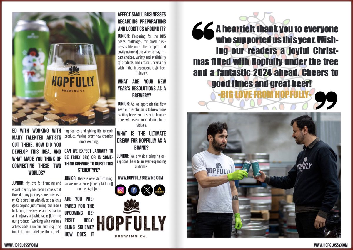Hop Glossy (@hopglossy) on Twitter photo GLOSSY INTERVIEW || HOPFULLY BREWING
In the latest Hop Glossy we looked closely at <a href="/hopfullybrewing/">Hopfully Brewing Co.</a> 👀
Read about their milestones, proudest moments of this year and dreams and goals for the next one! 💚
⬇️
75cb07311.flowpaper.com/HopGlossyHappy… GLOSSY INTERVIEW || HOPFULLY BREWING
In the latest Hop Glossy we looked closely at <a href="/hopfullybrewing/">Hopfully Brewing Co.</a> 👀
Read about their milestones, proudest moments of this year and dreams and goals for the next one! 💚
⬇️
75cb07311.flowpaper.com/HopGlossyHappy…