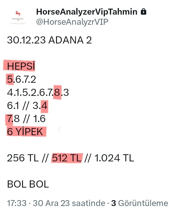 HorseAnalyzer's tweet photo. ADANA 2.ALTILIDA DA İŞLEM TAMAMM ✅️🔥

🔥✅️ 1.820 TL ✅️🔥

@HorseAnalyzrVIP 🔥🔥

DEĞERLENDİRENLERE HAYIRLI OLSUN.✨️ https://t.co/t0SlqRUSLd