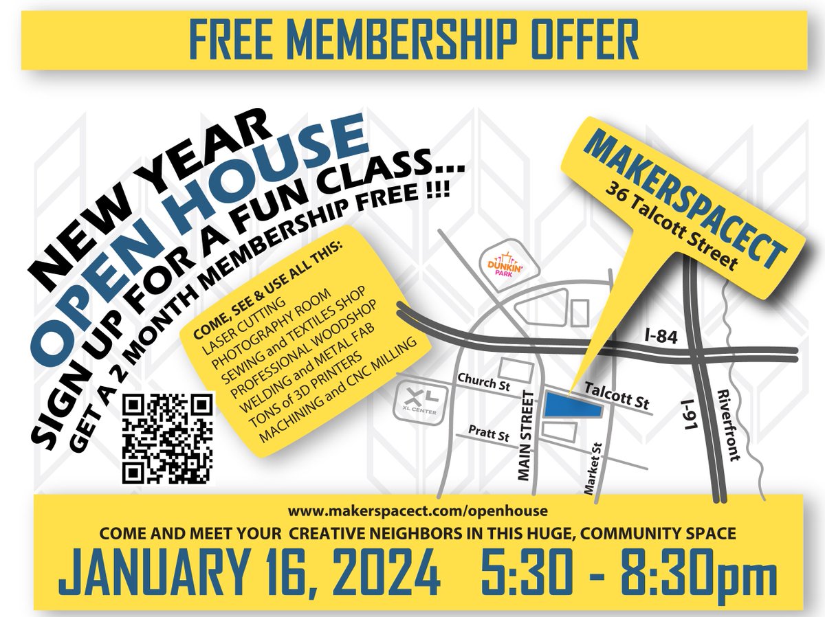 makerspacect's tweet image. Dive into creativity at our New Year Open House on Jan 16, 5:30-8:30pm in Hartford! Tour, create, and network in Hartford's innovation hub. RSVP app.makerspacect.com/open-house #makerspace #makermovement #makergonnamake #hartfordhasit