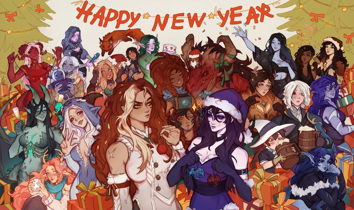Happy New Year of the Dragon everyone!! 🐉🎉

Even though I've been having a tough time lately, this year I wanted to do something special as a new holiday tradition and show our not-so-small community! So, I made this art featuring characters of my friends and supporters ❤️