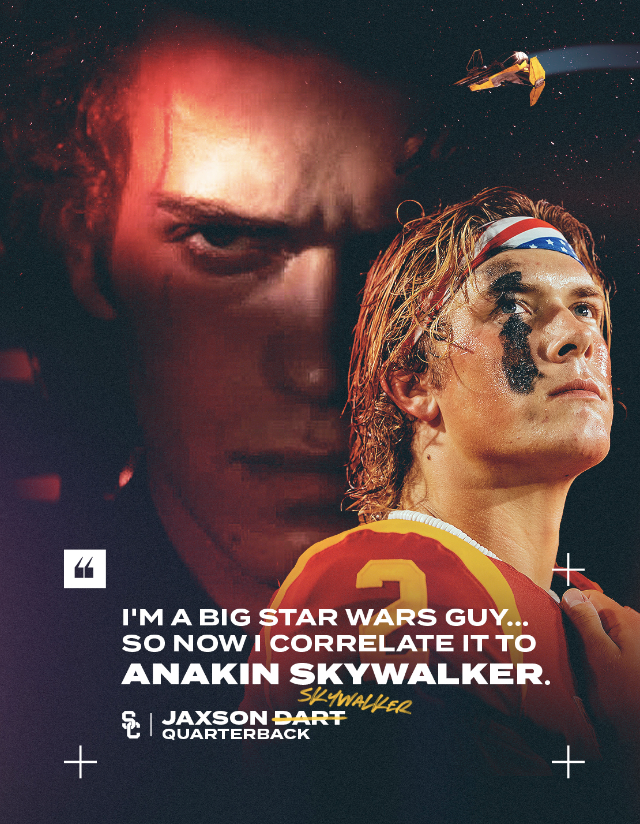 ChrisVannini's tweet image. Jaxson Dart's eyeblack is inspired by Anakin Skywalker. 

A man of culture who appreciates the prequels.