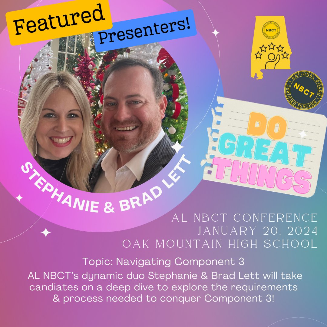 alnbctnetwork's tweet image. We are excited to offer multiple sessions from accomplished teachers who are paying it forward to help #NB2B and #MOC candidates! Thank you for offering your expertise! Register now for the #ALNBCT Conference at bit.ly/alnbct2024 @NBPTS #NBCTstrong @AlabamaAchieves