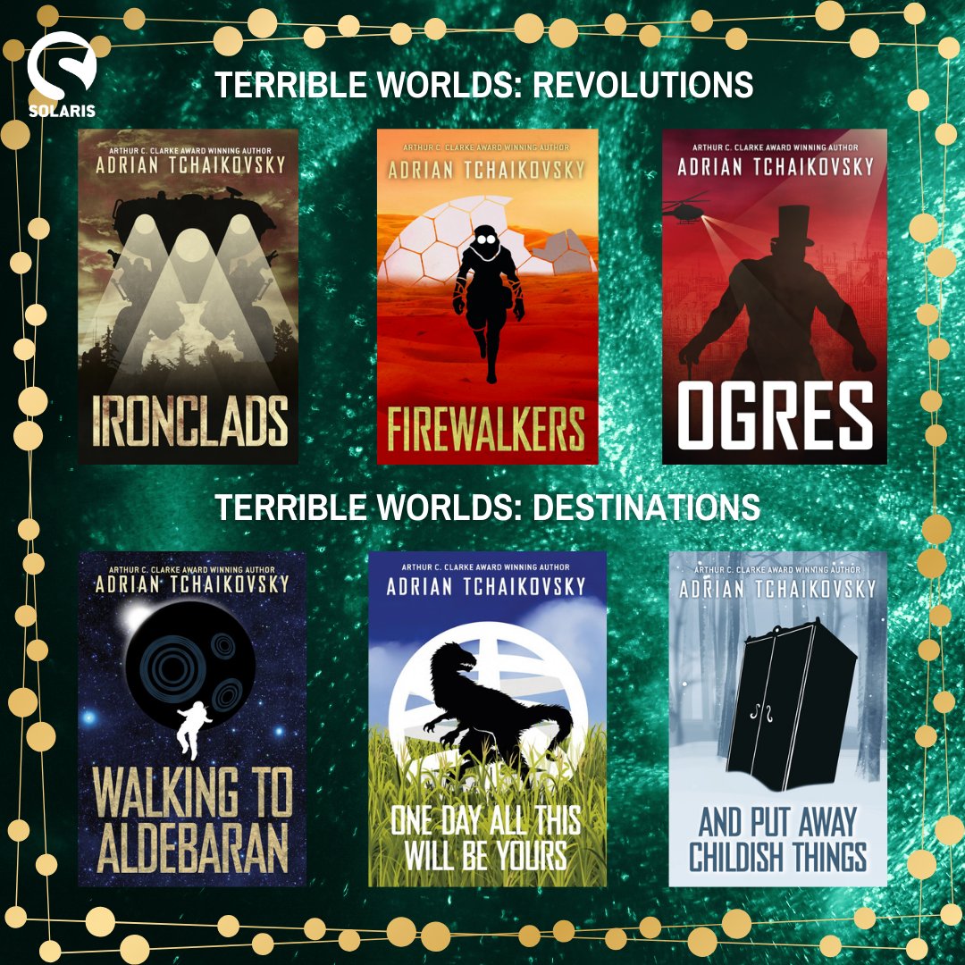 On the 6th day of Christmas, we're celebrating @aptshadow's Terrible Worlds Novellas, six of which we have released so far! Including @HugoAward nominee OGRES alongside IRONCLADS, FIREWALKERS, WALKING TO ALDEBARAN, ONE DAY ALL THIS WILL BE YOURS and AND PUT AWAY CHILDISH THINGS!