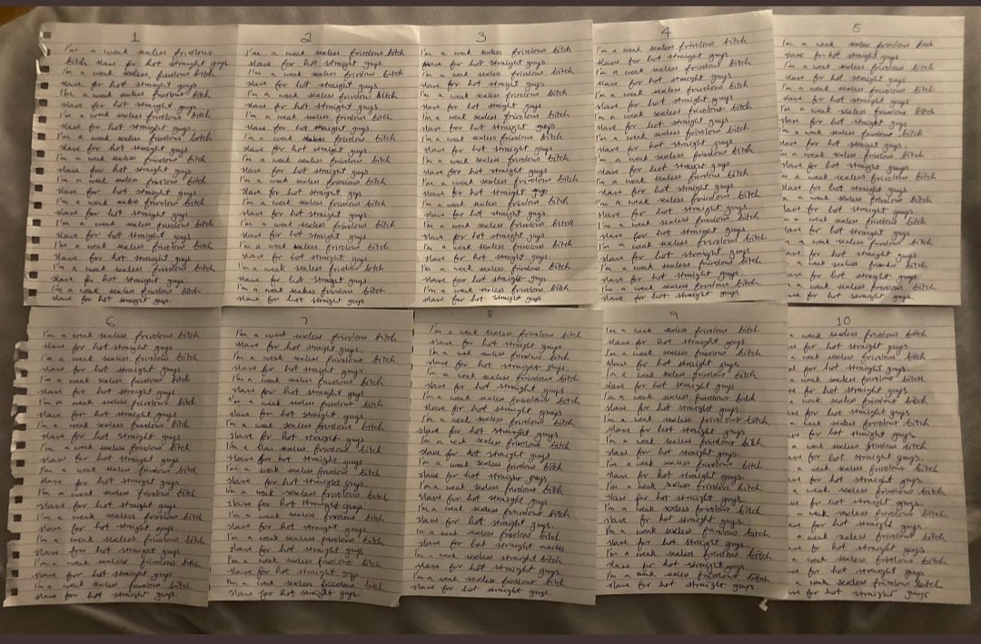 simplybetter92's tweet photo. Had one of my slaves complete a mind numbing task of writing 10 pages of lines. It took him 4 hours and he turned down a lunch meeting. That's right bitch- your time is owned by superior straight Masters.
#cashmaster #cashslave #findom #findomtasks #alphamaster #slave https://t.co/OxUTBReS8A