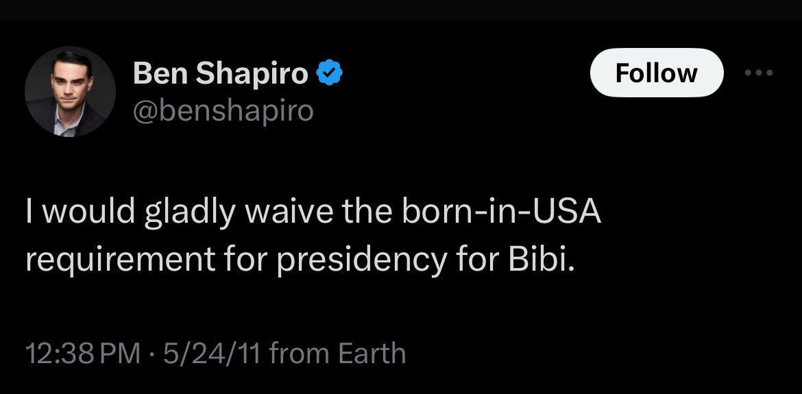 Dual loyalty is an antisemitic canard according to the Israel lobby.

So how would you describe Ben Shapiro saying he wants America to be ruled by his kin in Israel?