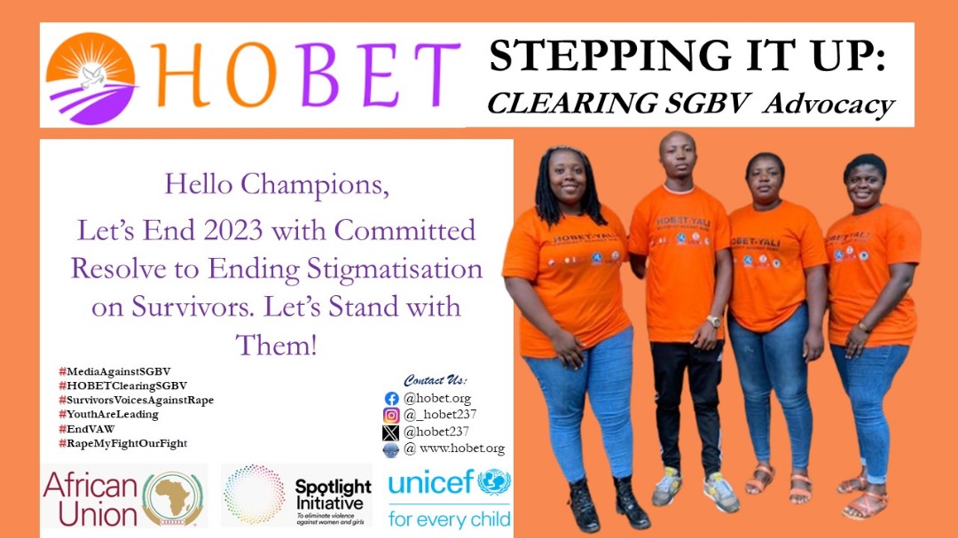 Hello Champions, 
Let’s End 2023 with Committed Resolve to Ending Stigmatisation on Survivors. Let’s Stand with Them!
#MediaAgainstSGBV
#HOBETClearingSGBV
#SurvivorsVoicesAgainstRape
#YouthAreLeading
#NoExcuse
#YouthLedActions
#EndVAW
#RapeMyFightOurFight