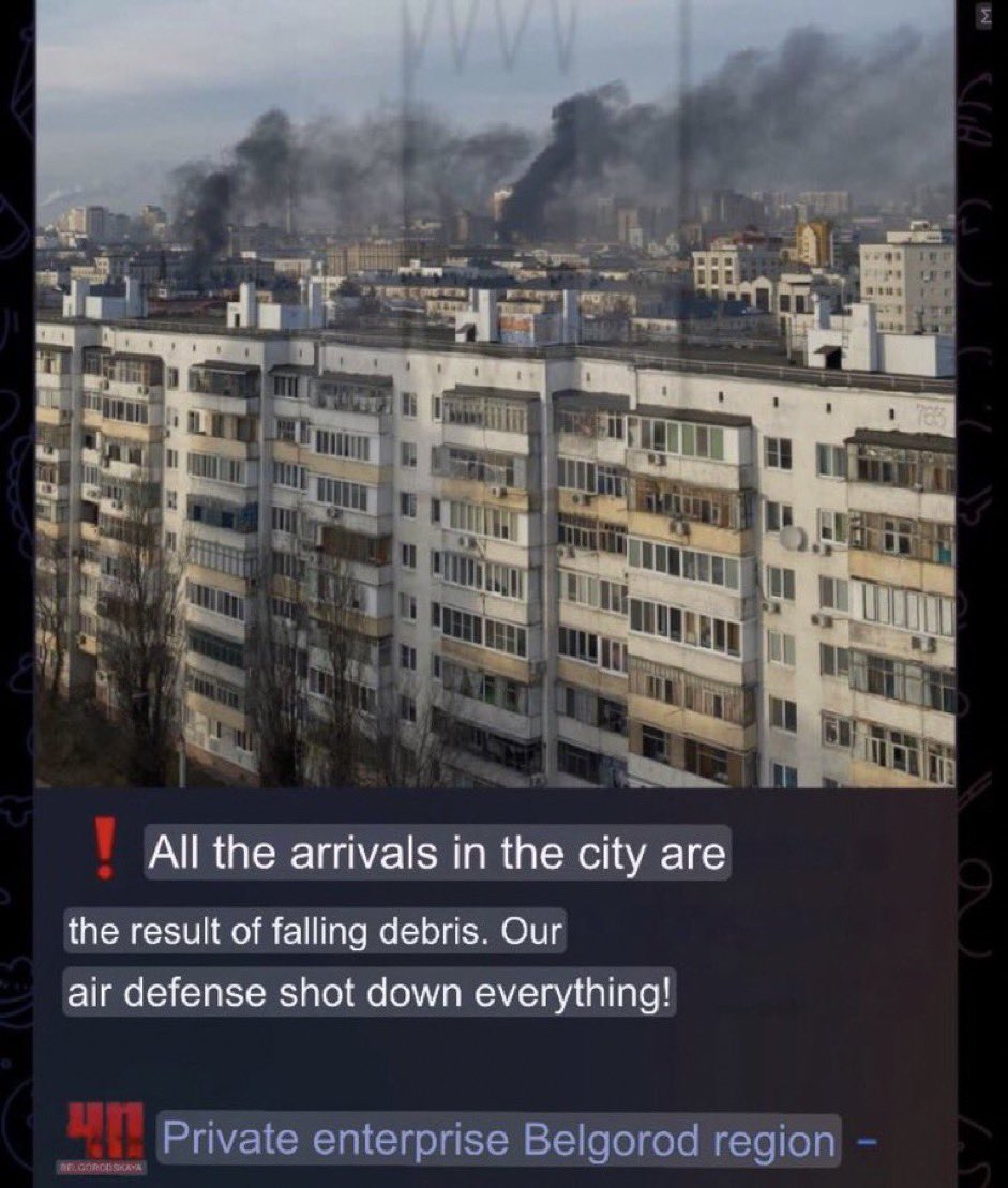 Responsibility for what happened today in Belgorod lies squarely on Putin and his supporters. And I’m not necessarily referring to the fact that Russian S-300 in their own typical way of being Made-in-Russia garbage hit their own people. It goes far beyond than that.

This entire