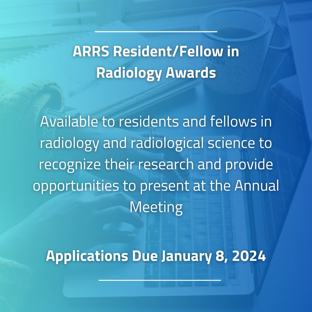 Time is running out to apply for the Resident/Fellow in Radiology Awards! Submit your application by Jan. 8 for this opportunity to present to the radiology community at #ARRS24. arrs.org/TheRoentgenFun…