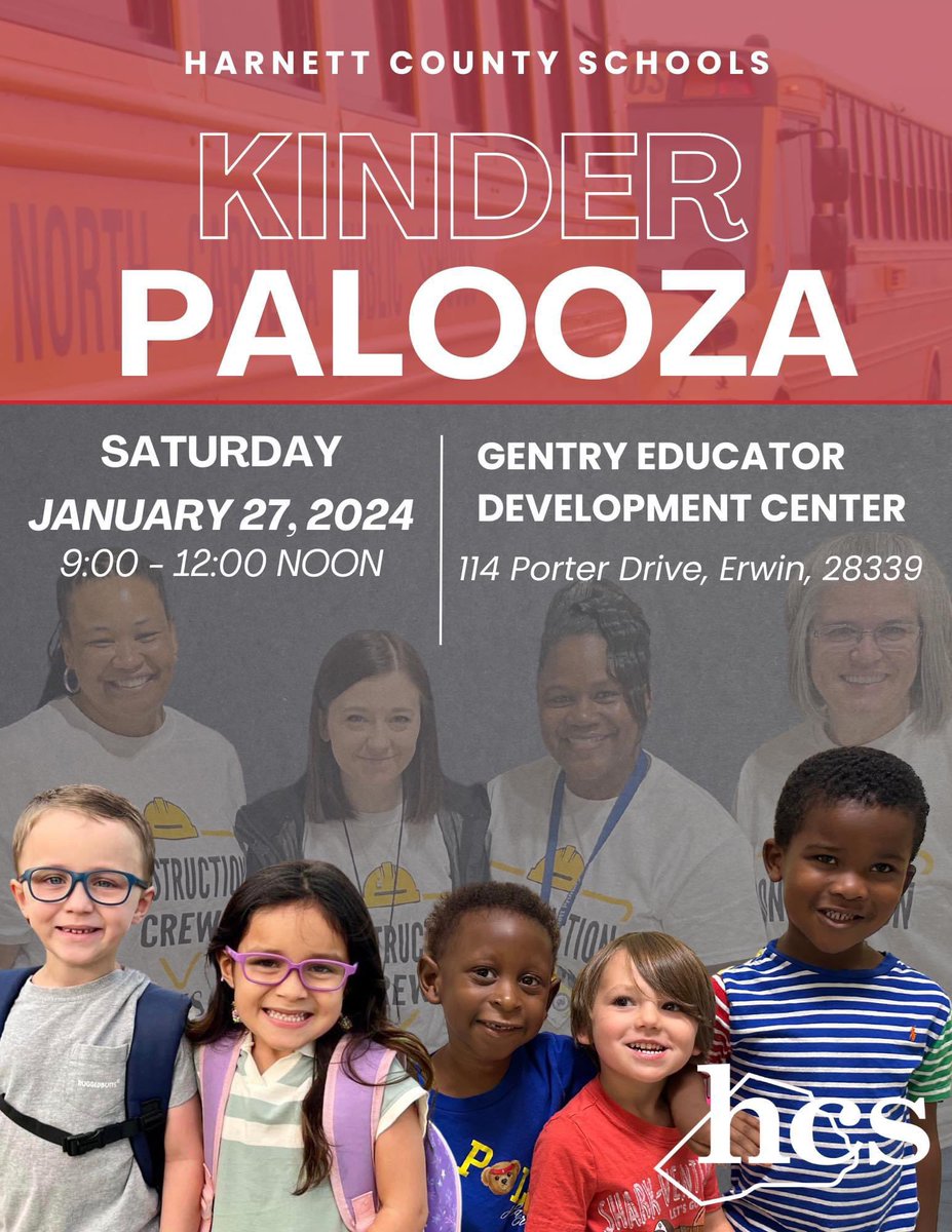 Kinderpalooza 2024!

Where our incoming kindergarten students and their families can get to know our schools and community, explore a real school bus (and meet Buster the Bus), Enjoy treats, goodies, and activities.
#WeAreHarnett #InspiringLearnersToBeLeaders #SuccessWithHCS
