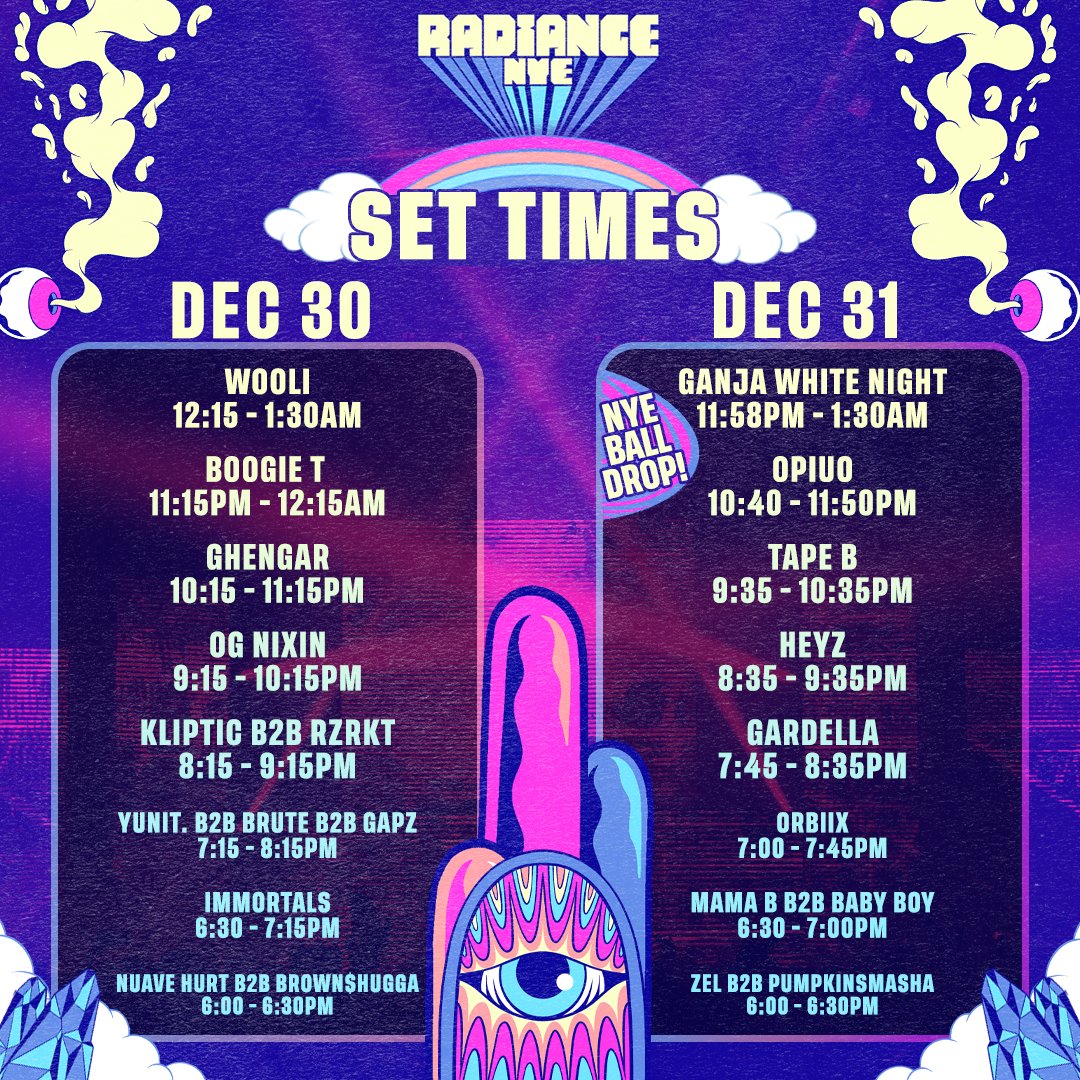 RadianceNye's tweet photo. TODAY IS THE DAY! OUR 2-DAY WEEKEND OF RAGING AWAY THE FINAL HOURS OF 2023 ARE HERE! LESS THAN 200 TICKETS LEFT. LET'S LEAVE ALL OUR PROBLEMS AT THE DOOR AND ENJOY IT TO THE FULLEST 😈

🎟: https://t.co/2nYi5nQ4cl for the last few tickets &amp; info! https://t.co/JfLT4lzPUn